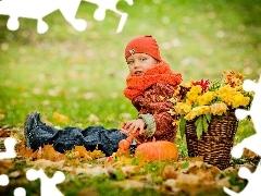 Liście, Jesień, Dziecko