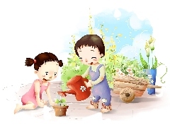 Ogródek, Podlewanie, Dzieci