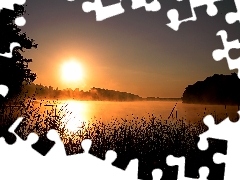 Jezioro, Trawka, Zachód Słońca