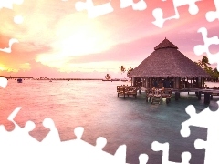 Malediwy, Zachód Słońca, Domek, Morze