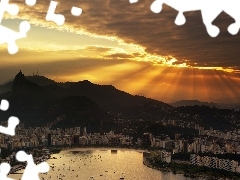 Słońca, Zachód, Rio de Janeiro, Promienie, Brazylia