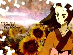 dziewczyna, słoneczniki, Samurai Champloo