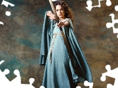 suknia, niebieska, Keira Knightley, łuk