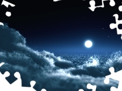 Chmury, Niebo, Noc, Księżyc