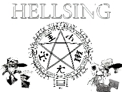 pistolet, pentagram, Hellsing, kapelusz, ludzie