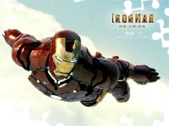 niebo, leci, Iron Man, robot