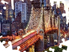 Most, Oświetlony, Nowy Jork, Wieżowce, USA