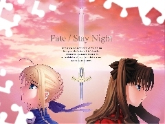 dziewczyny, Fate Stay Night, twarze, miecz