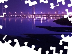 Noc, Most, Rzeka, Oświetlony