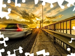 Auto, Most, Zachód, Prędkość, Słońca