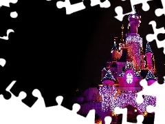 Światła, Noc, Pałac, Fiolet, Disneyland
