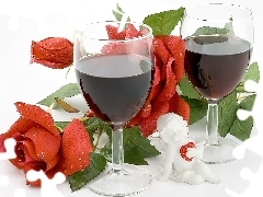 Wino, Kieliszki, Czerwone, Figurka, Róże