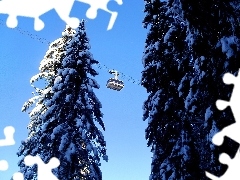 Linowa, Kolejka, Drzewa, Śnieg