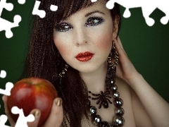 Jabłko, Makijaż, Kobieta, Biżuteria