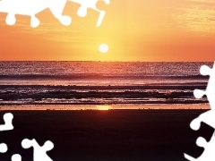 Fale, Zachód Słońca, Plaża