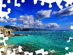 Chmury, Morze, Włochy, Portofino