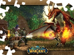 fantasy, smok, walka, World Of Warcraft, grafika, postacie