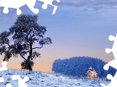 Kościółek, Drzewo, Zima, Śnieg