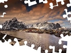 Norwegia, Miasteczko, Jezioro, Góry