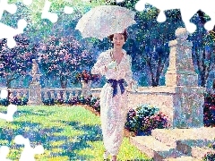 Ogród, Kobieta, Obraz, Parasol, Arthur Saron Sarnoff