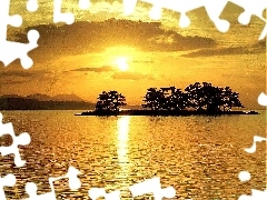 Jezioro, Wyspa, Zachód, Słońca