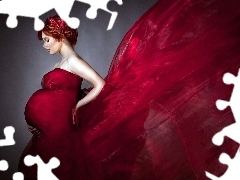 Suknia, Czerwona, Ciężarna, Kobieta