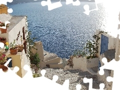 Morze, Schody, Santorini, Grecja