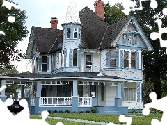 Dom, Wiktoriański, Niebiesko, Biały