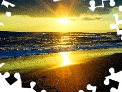Słońca, Zachód, Morze, Plaża