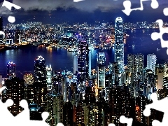 Chiny, Nocą, Hong, Kong