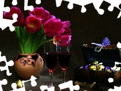 Wino, Czekoladki, Tulipany