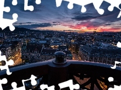 Zachód, Panorama, Miasta, Szwajcaria, Słońca, Zurich