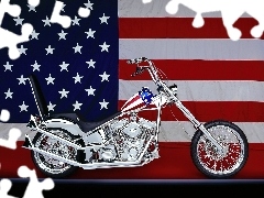 USA, Flaga, Srebrny, Motocykl