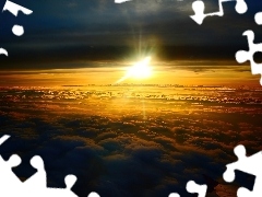 Niebo, Chmury, Słońce, Samolot, Zachód