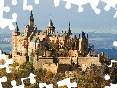 Wieże, Stuttgart, Niemcy, Zamek, Drzewa, Hohenzollernów
