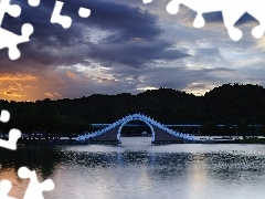 Most, Słońca, Jezioro, Zachód