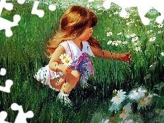 Łąka, Kwiatki, Dziewczynka