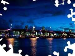 Nocą, Miasto, Rzeka, Most