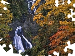 Drzewa, Skały, Jesień, Wodospad