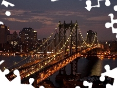 Noc, Panorama, Brooklyn, Nowy, Miasta, York, Most