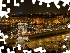 Most, Miasto, Noc, Węgry, Rzeka, Budapeszt