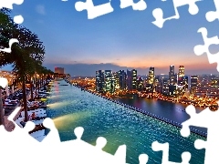Bay, Stands, Hotel, Singapuru, Panorama, Basen, Na Dachu, Nocą, Marina