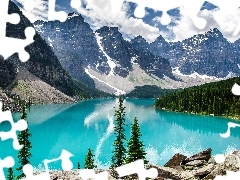 Kanada, Skały, Las, Góry, Banff, Jezioro, Moraine