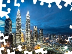 Noc, Miasto, Malezja, Petronas Towers, Kuala Lumpur