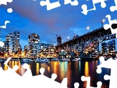 Vancouver, Fraser, Most, Drapacze Chmur, Nocą, Rzeka