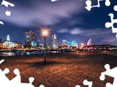 Nocą, Miasto, Japonia, Latarnia, Yokohama
