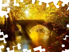 Światło, Przebijające, Rzeka, Jesień, Most