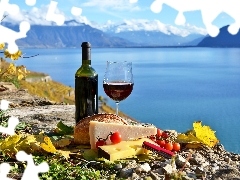 Piknik, Wino, Jezioro, Góry
