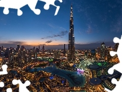 Nocą, Miasto, Dubaj, Burj Khalifa