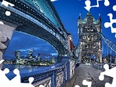 Tower Bridge, Miasto nocą, Londyn, Most
